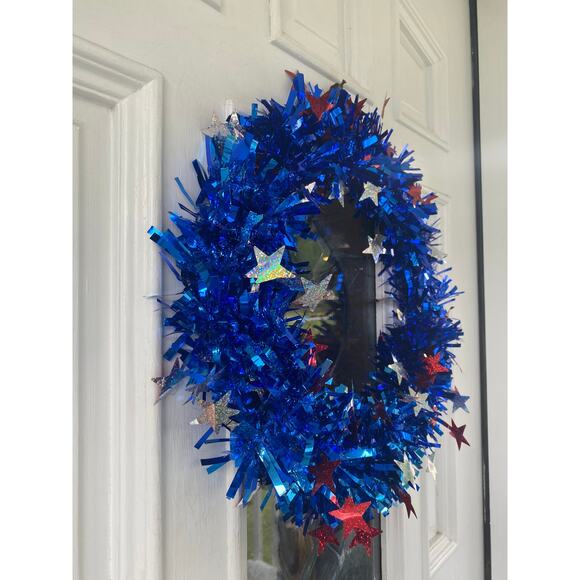 DIY Red White Silver Patriotic Tinsel Garland Summer Wreath Base Frame Form - Picture 4 of 4